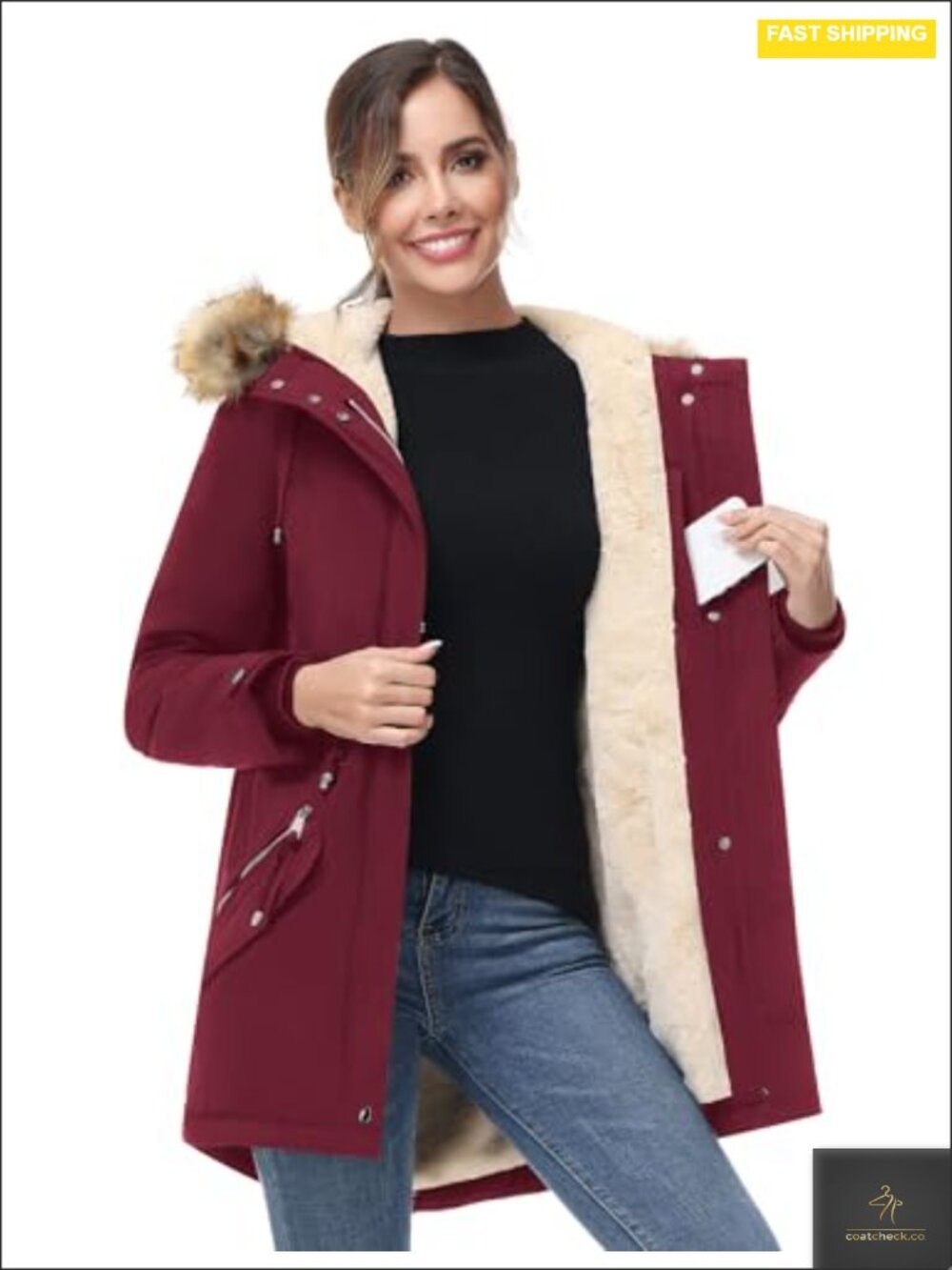 Women's Waterproof Fleece-Lined Winter Parka Coat with Faux Fur Hood